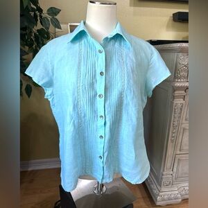 J. Jill Aqua Linen Button-Front Shirt